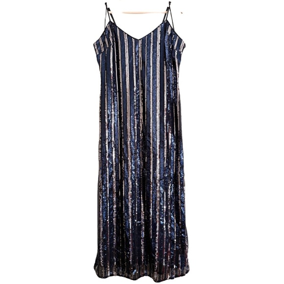 ANTHROPOLOGIE Maeve Sequins Bling Cocktail Party Striped Midi Dress Sz M/P NWT - Picture 7 of 12